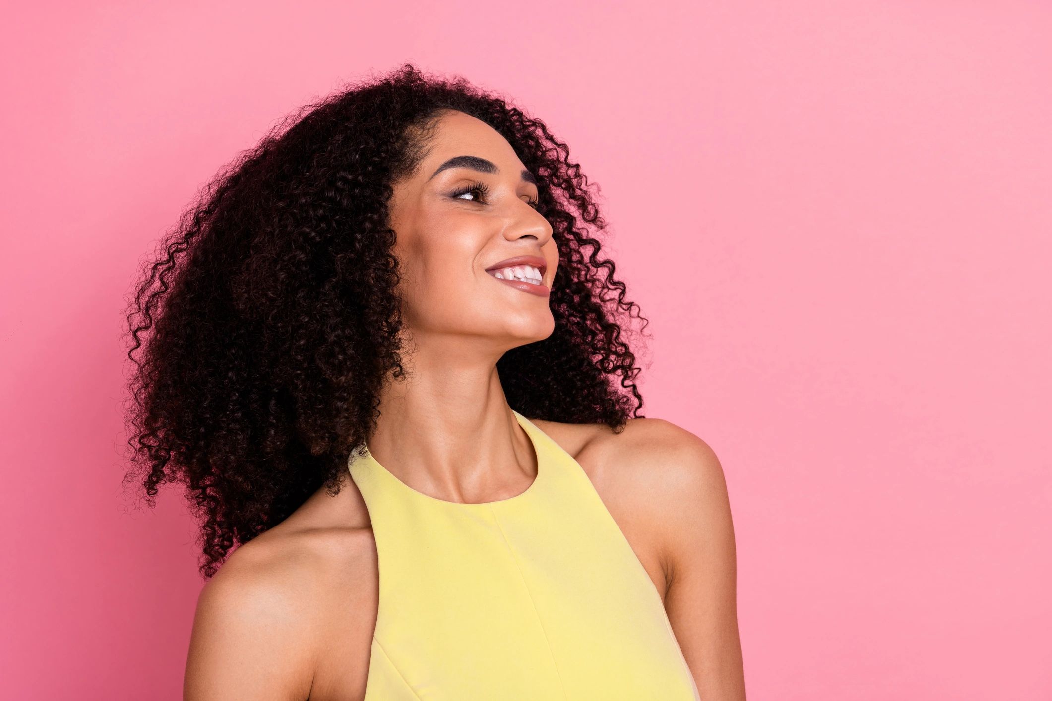 Stylish woman smiling, premium companion service